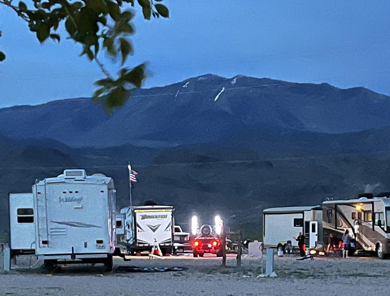 Evening campfire at RV park